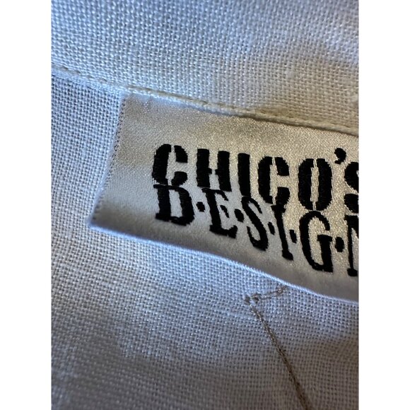 Chicos Womens 2 linen Embroidered Tribal Masks Linen 3/4 Sleeve Button-Up Shirt - Picture 2 of 15